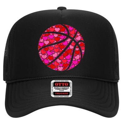 Pink Red Heart Valentines Day Gift Women Girls Basketball High Crown Mesh Back Trucker Hat