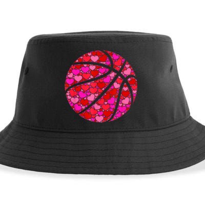 Pink Red Heart Valentines Day Gift Women Girls Basketball Sustainable Bucket Hat