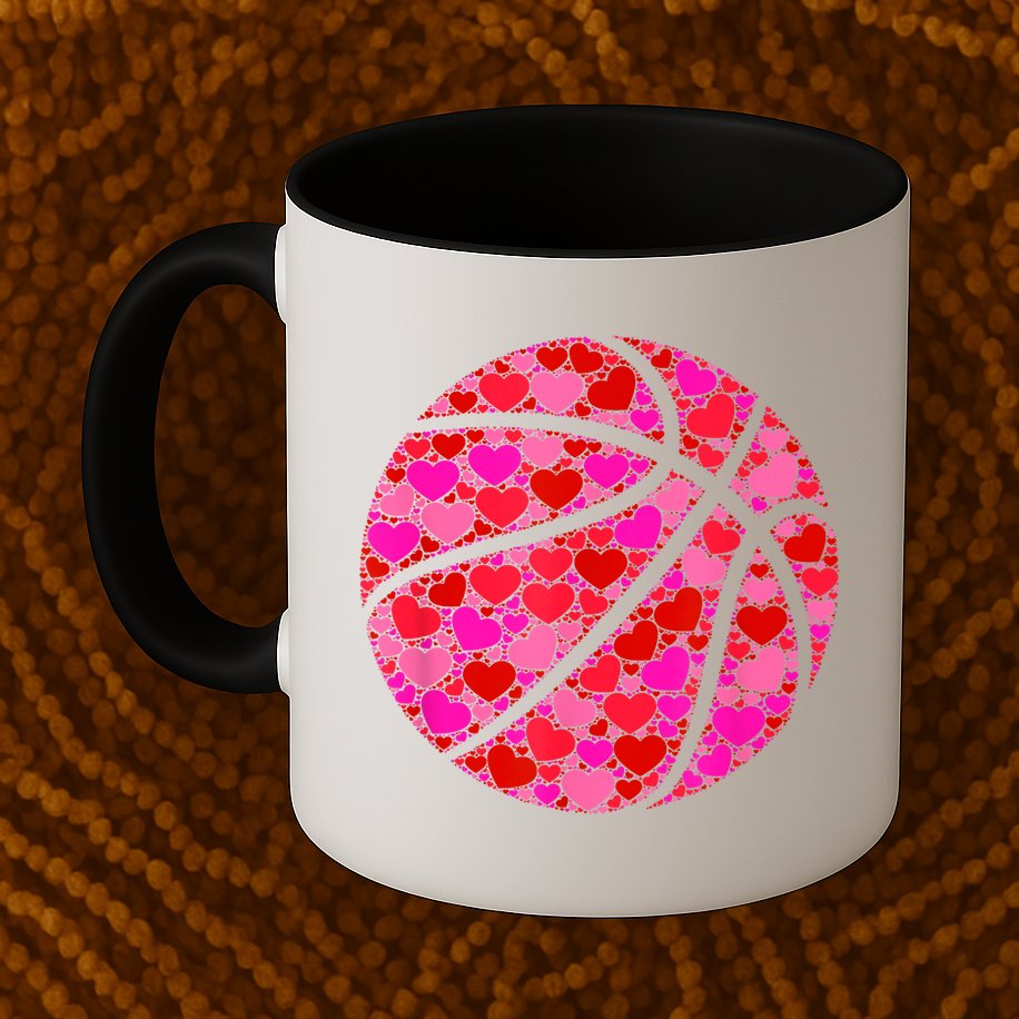 Pink Red Heart Valentines Day Gift Women Girls Basketball Mug