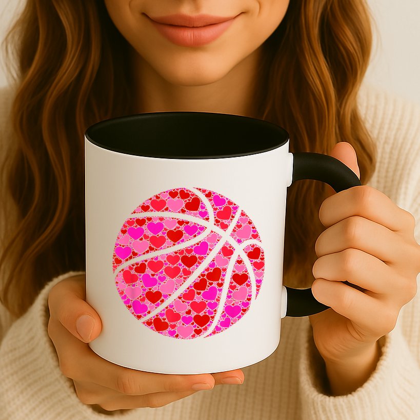 Pink Red Heart Valentines Day Gift Women Girls Basketball Mug