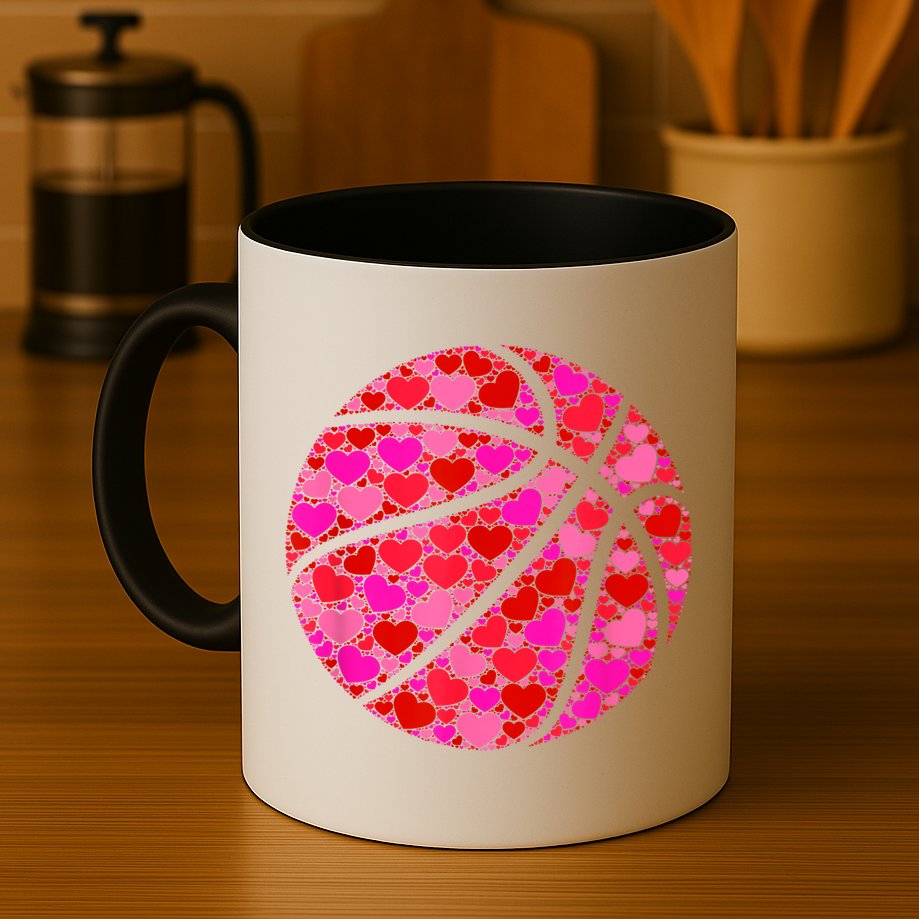 Pink Red Heart Valentines Day Gift Women Girls Basketball Mug