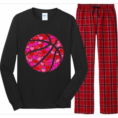 Pink Red Heart Valentines Day Gift Women Girls Basketball Long Sleeve Pajama Set