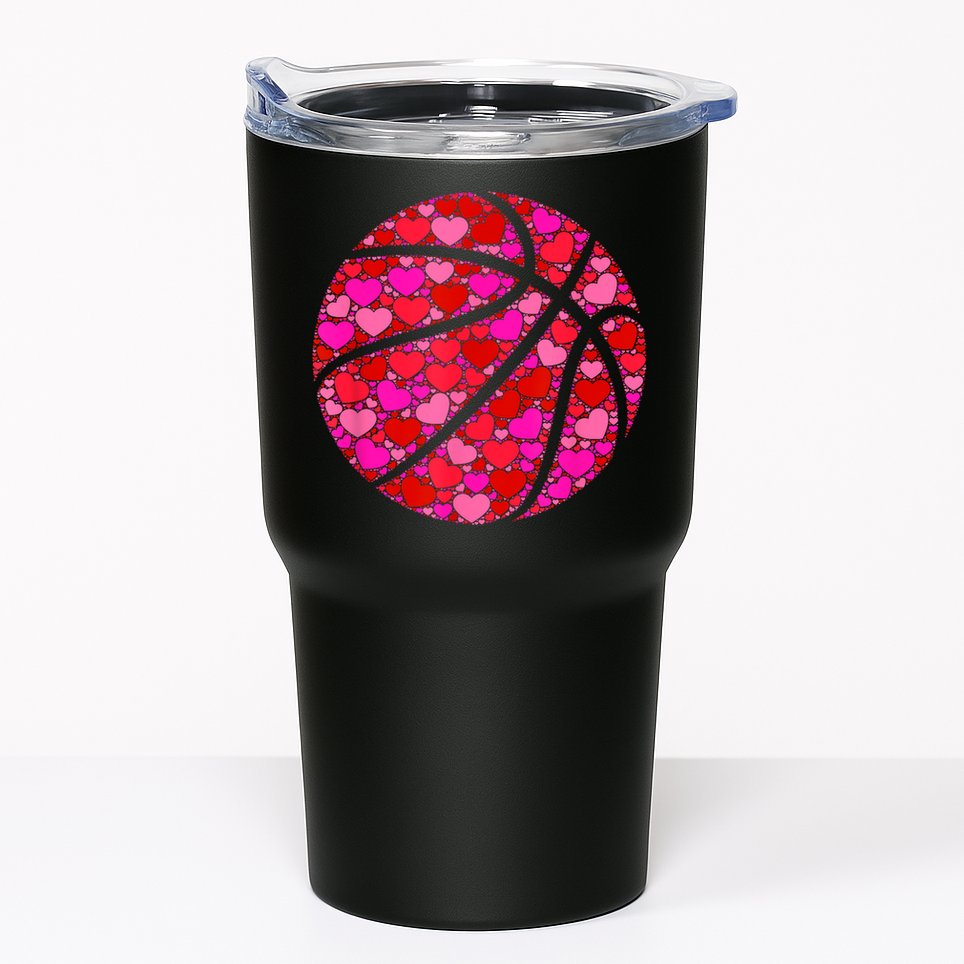 Pink Red Heart Valentines Day Gift Women Girls Basketball Tumbler