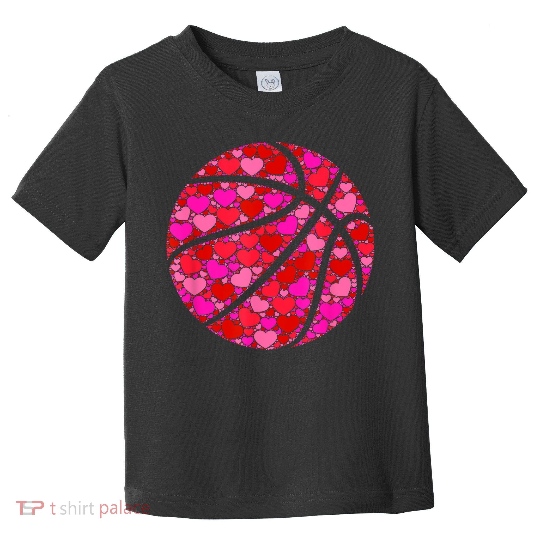 Pink Red Heart Valentines Day Gift Women Girls Basketball Toddler T-Shirt