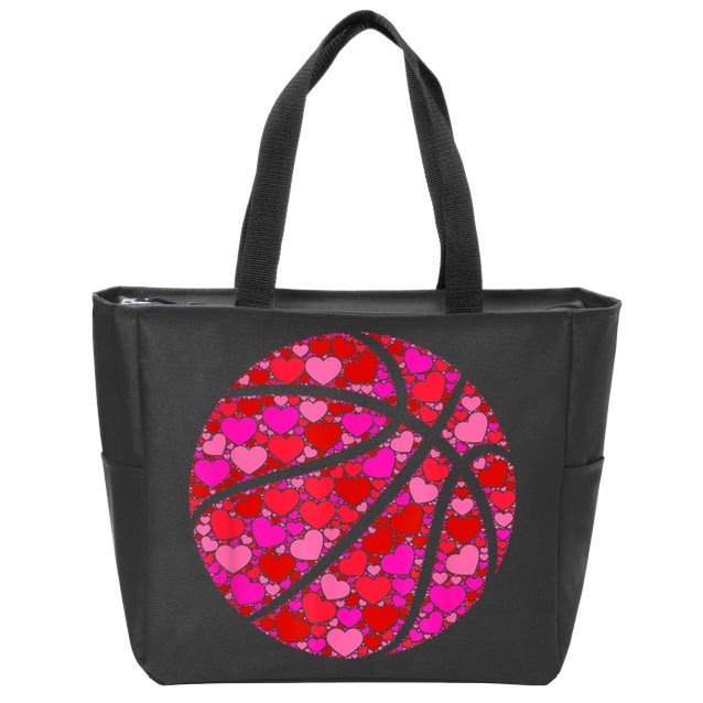 Pink Red Heart Valentines Day Gift Women Girls Basketball Zip Tote Bag