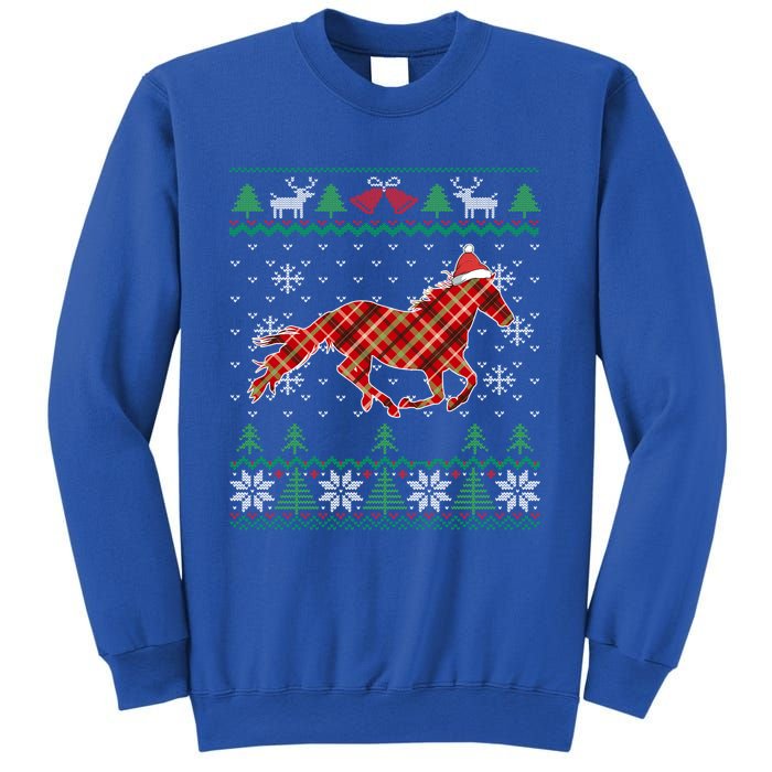 Plaid Race Horse Santa Hat Rancher Equestrian Ugly Christmas Gift Sweatshirt