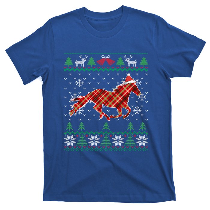 Plaid Race Horse Santa Hat Rancher Equestrian Ugly Christmas Gift T-Shirt