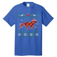 Plaid Race Horse Santa Hat Rancher Equestrian Ugly Christmas Gift Tall T-Shirt