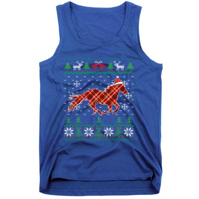 Plaid Race Horse Santa Hat Rancher Equestrian Ugly Christmas Gift Tank Top