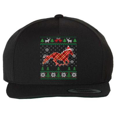 Plaid Race Horse Santa Hat Rancher Equestrian Ugly Christmas Wool Snapback Cap