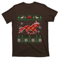 Plaid Race Horse Santa Hat Rancher Equestrian Ugly Christmas T-Shirt