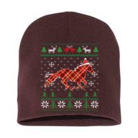 Plaid Race Horse Santa Hat Rancher Equestrian Ugly Christmas Short Acrylic Beanie