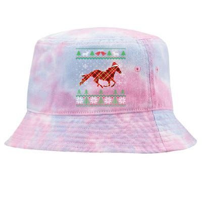 Plaid Race Horse Santa Hat Rancher Equestrian Ugly Christmas Tie-Dyed Bucket Hat