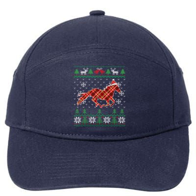 Plaid Race Horse Santa Hat Rancher Equestrian Ugly Christmas 7-Panel Snapback Hat