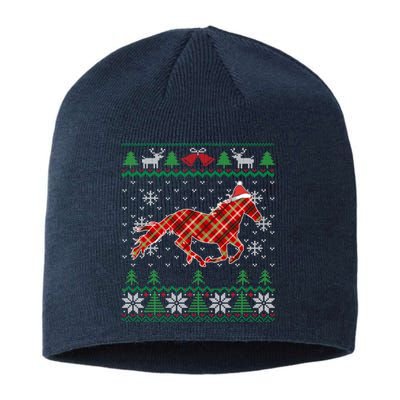 Plaid Race Horse Santa Hat Rancher Equestrian Ugly Christmas Sustainable Beanie