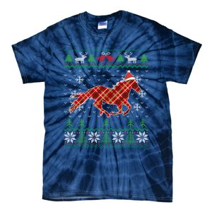 Plaid Race Horse Santa Hat Rancher Equestrian Ugly Christmas Tie-Dye T-Shirt