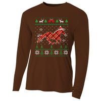 Plaid Race Horse Santa Hat Rancher Equestrian Ugly Christmas Cooling Performance Long Sleeve Crew