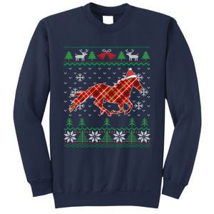 Plaid Race Horse Santa Hat Rancher Equestrian Ugly Christmas Sweatshirt