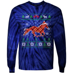 Plaid Race Horse Santa Hat Rancher Equestrian Ugly Christmas Tie-Dye Long Sleeve Shirt