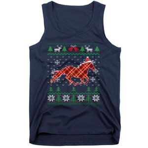 Plaid Race Horse Santa Hat Rancher Equestrian Ugly Christmas Tank Top