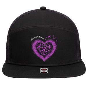 Purple Ribbon Heart Fibromyalgia Awareness Warrior Survivor Meaningful Gift 7 Panel Mesh Trucker Snapback Hat