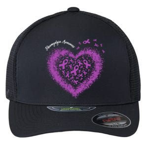 Purple Ribbon Heart Fibromyalgia Awareness Warrior Survivor Meaningful Gift Flexfit Unipanel Trucker Cap