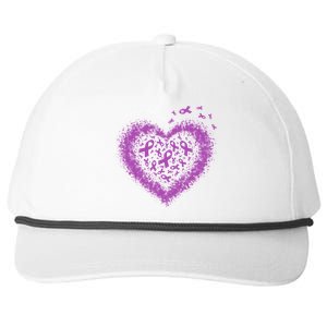 Purple Ribbon Heart Fibromyalgia Awareness Warrior Survivor Meaningful Gift Snapback Five-Panel Rope Hat