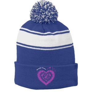 Purple Ribbon Heart Fibromyalgia Awareness Warrior Survivor Meaningful Gift Stripe Pom Pom Beanie