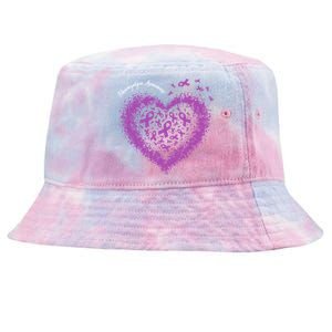 Purple Ribbon Heart Fibromyalgia Awareness Warrior Survivor Meaningful Gift Tie-Dyed Bucket Hat