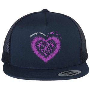 Purple Ribbon Heart Fibromyalgia Awareness Warrior Survivor Meaningful Gift Flat Bill Trucker Hat