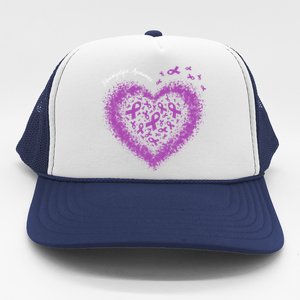 Purple Ribbon Heart Fibromyalgia Awareness Warrior Survivor Meaningful Gift Trucker Hat