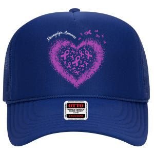 Purple Ribbon Heart Fibromyalgia Awareness Warrior Survivor Meaningful Gift High Crown Mesh Back Trucker Hat