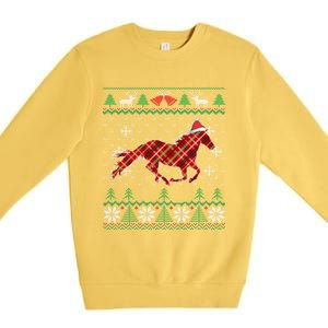 Plaid Race Horse Santa Hat Rancher Equestrian Ugly Christmas Cool Gift Premium Crewneck Sweatshirt