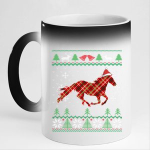 Plaid Race Horse Santa Hat Rancher Equestrian Ugly Christmas Cool Gift 11oz Black Color Changing Mug