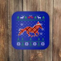 Plaid Race Horse Santa Hat Rancher Equestrian Ugly Christmas Cool Gift Coaster