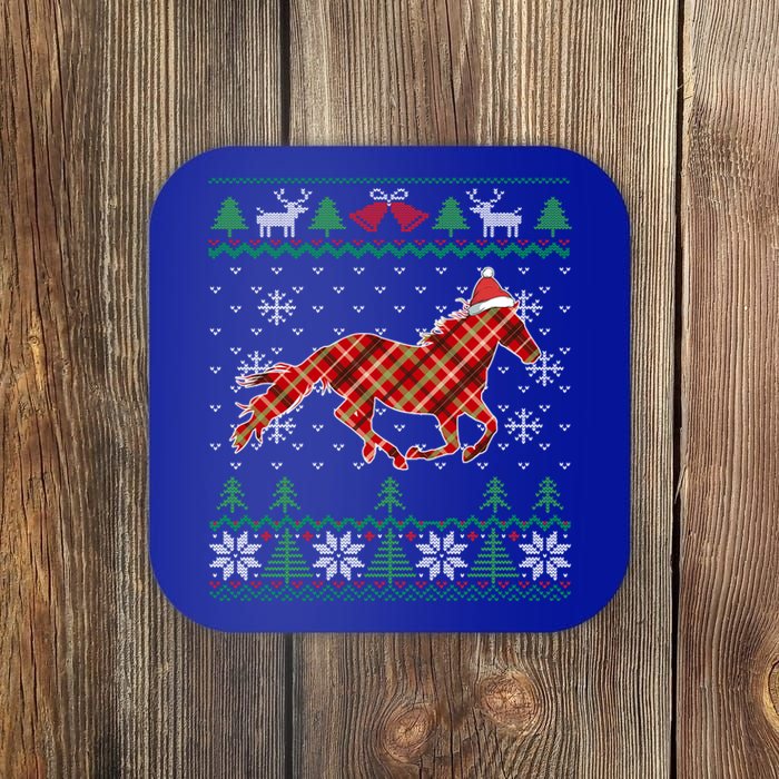 Plaid Race Horse Santa Hat Rancher Equestrian Ugly Christmas Cool Gift Coaster