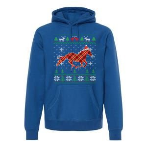 Plaid Race Horse Santa Hat Rancher Equestrian Ugly Christmas Cool Gift Premium Hoodie