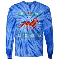 Plaid Race Horse Santa Hat Rancher Equestrian Ugly Christmas Cool Gift Tie-Dye Long Sleeve Shirt