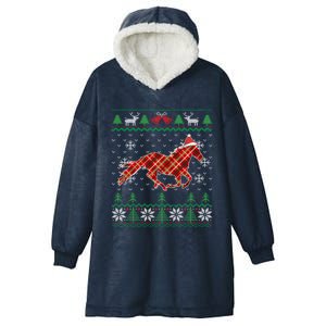 Plaid Race Horse Santa Hat Rancher Equestrian Ugly Christmas Cool Gift Hooded Wearable Blanket