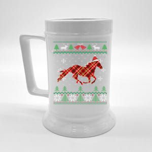 Plaid Race Horse Santa Hat Rancher Equestrian Ugly Christmas Cool Gift Beer Stein