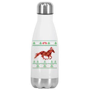 Plaid Race Horse Santa Hat Rancher Equestrian Ugly Christmas Cool Gift Stainless Steel Insulated Water Bottle