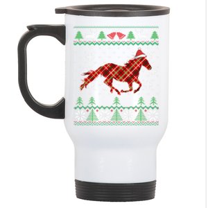 Plaid Race Horse Santa Hat Rancher Equestrian Ugly Christmas Cool Gift Stainless Steel Travel Mug