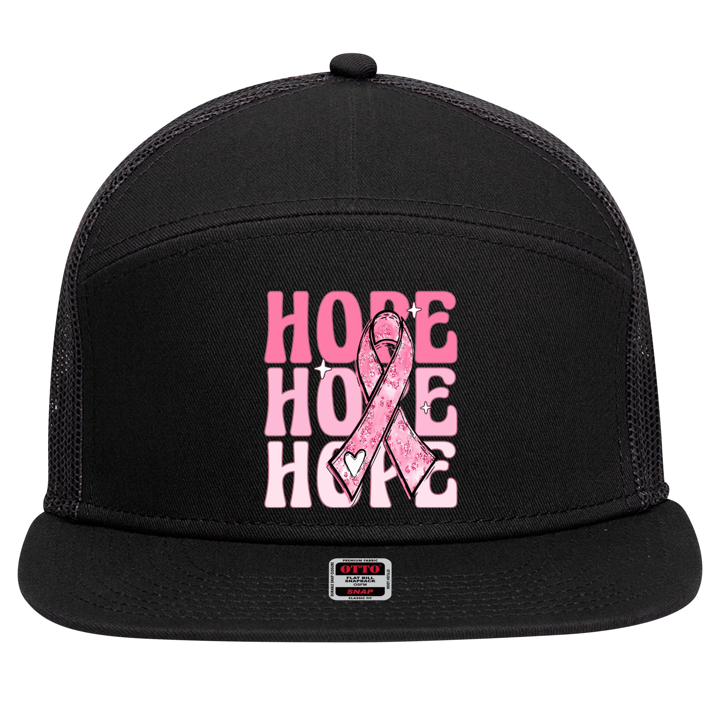 Pink Ribbon Hope Breast Cancer 7 Panel Mesh Trucker Snapback Hat
