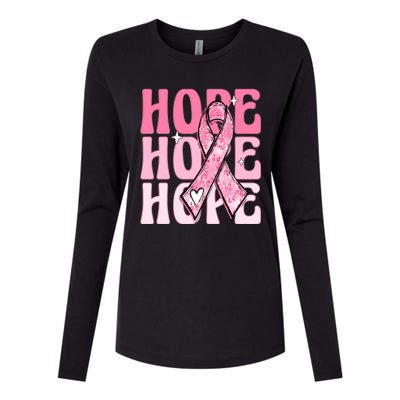 Pink Ribbon Hope Breast Cancer Womens Cotton Relaxed Long Sleeve T-Shirt