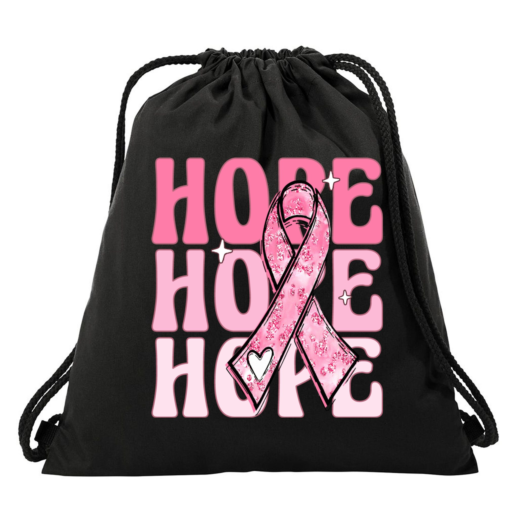 Pink Ribbon Hope Breast Cancer Drawstring Bag