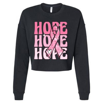 Pink Ribbon Hope Breast Cancer Cropped Pullover Crew