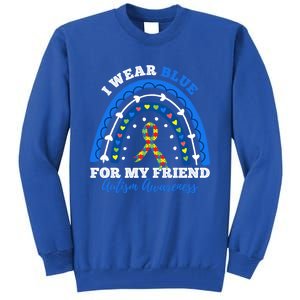 Puzzle Rainbow I Wear Blue For Friend Autism Awareness Month Gift Tall Sweatshirt