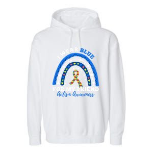 Puzzle Rainbow I Wear Blue For Friend Autism Awareness Month Gift Garment-Dyed Fleece Hoodie