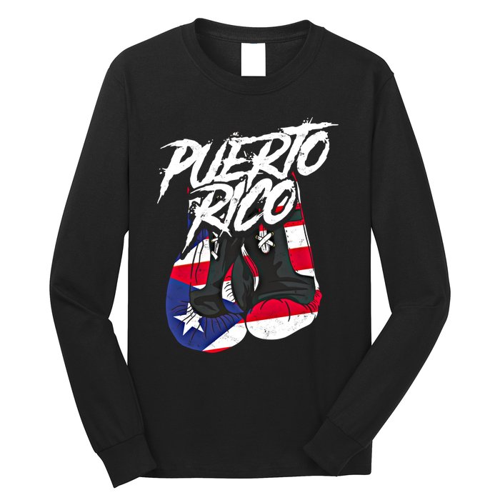 Puerto Rico In Boxing Gloves Hispanic Boxing Fighter Gift Long Sleeve Shirt