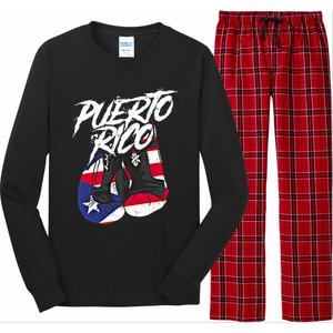 Puerto Rico In Boxing Gloves Hispanic Boxing Fighter Gift Long Sleeve Pajama Set